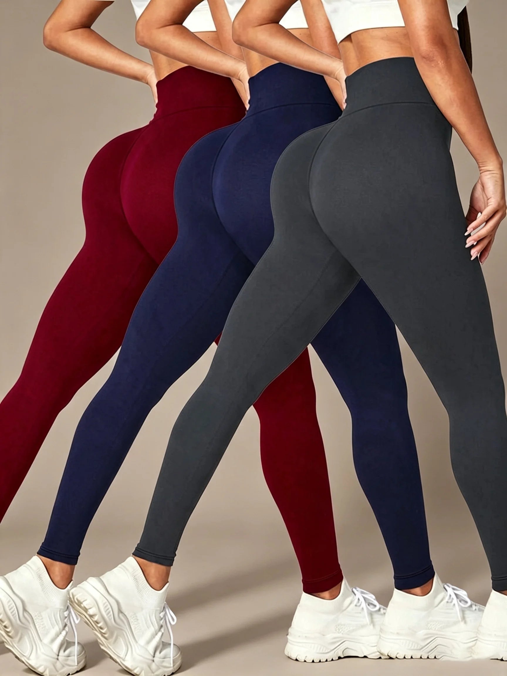 Women's Yoga Leggings Solid Color High Waisted Slim Fit Hip Lifting Stretch Leggings Quick Drying Breathable Fitness Sport Pants