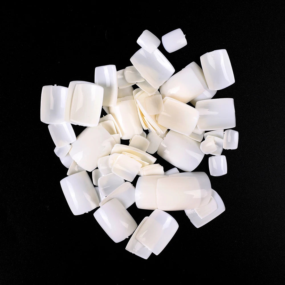 False Toes Nails French Square Nature White Clear Fake Toe Nails Feet Nail Tips Artificial Press on Toenails for Women Makeup