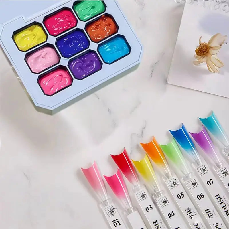 9-Color Solid Gradient High-Saturation Blush Nail Polish, French Manicure Gel, Suitable for Nail Technicians and Beginners.