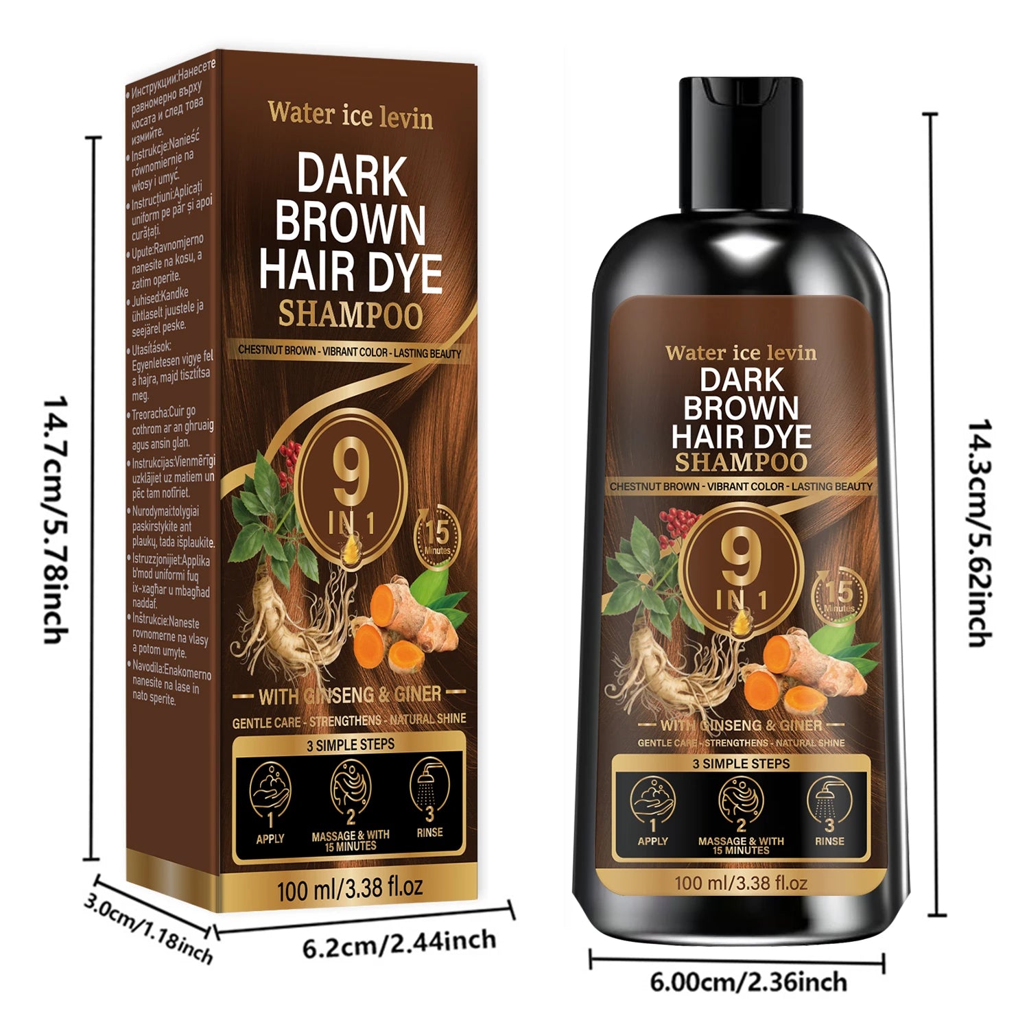 Unisex 9‑in‑1 Dark Brown Hair Care Shampoo Herbal Formula Nourish Scalp Long‑Lasting Hair Shine Daily Gentle Hair Cleanser