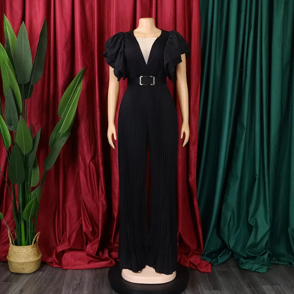Elegant V-Neck Belted Jumpsuit