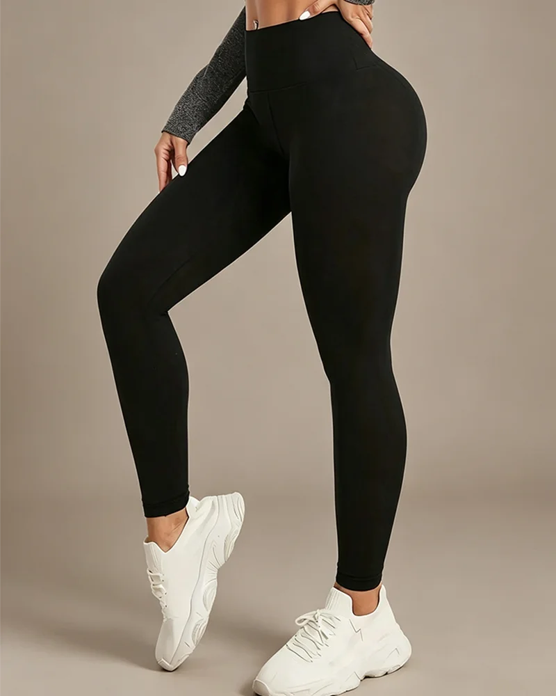 Women's Yoga Leggings Solid Color High Waisted Slim Fit Hip Lifting Stretch Leggings Quick Drying Breathable Fitness Sport Pants