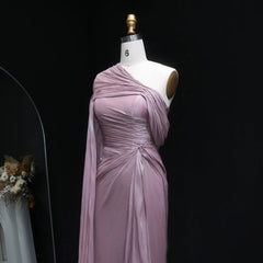 Lilac One-Shoulder Draped Evening Gown