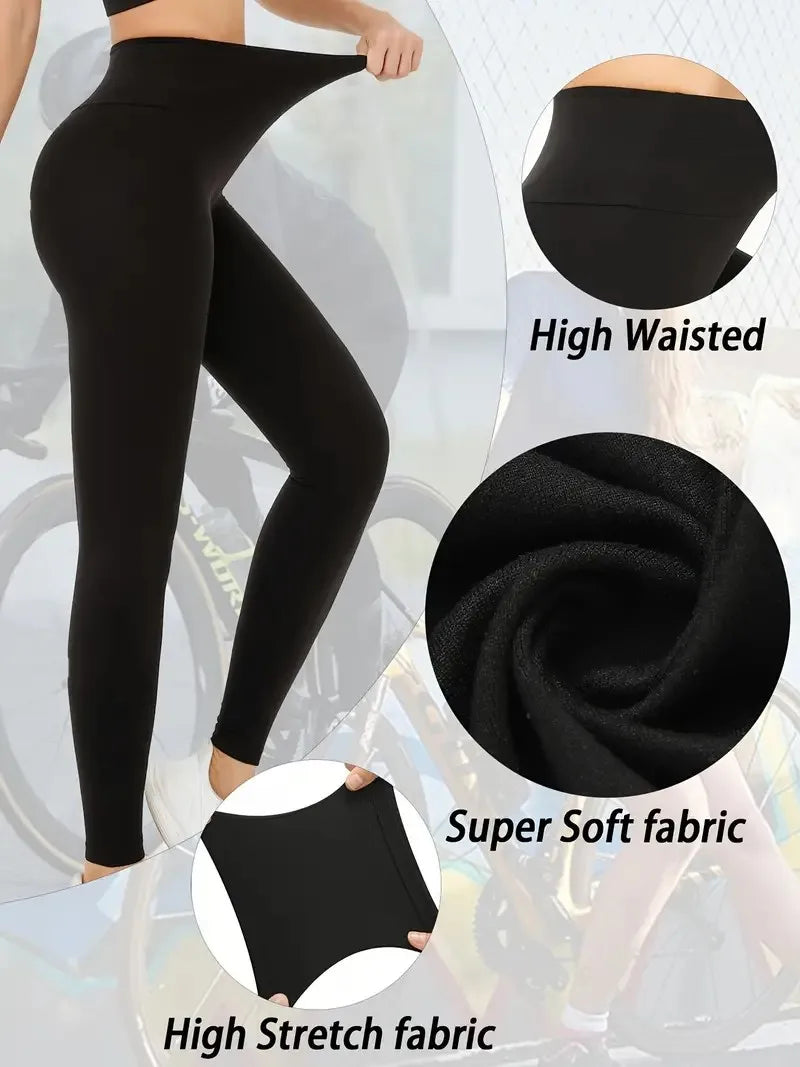 Women's leggings, high-waisted, solid color, tummy control, slimming, black, see-through, running, sports, yoga pants.