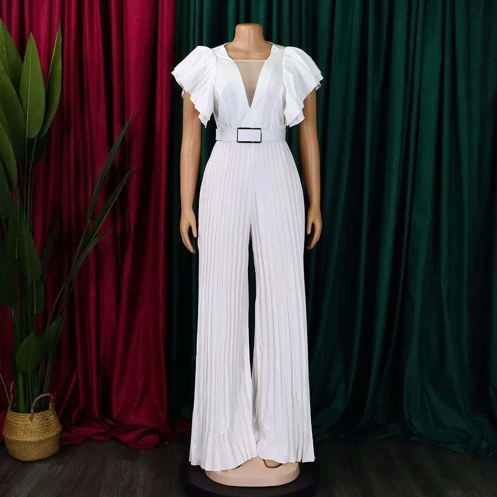 Elegant V-Neck Belted Jumpsuit