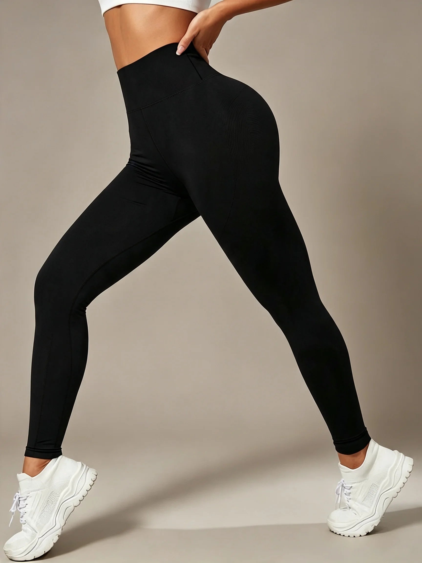 Women's Yoga Leggings Solid Color High Waisted Slim Fit Hip Lifting Stretch Leggings Quick Drying Breathable Fitness Sport Pants