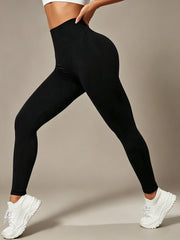 Women's Yoga Leggings Solid Color High Waisted Slim Fit Hip Lifting Stretch Leggings Quick Drying Breathable Fitness Sport Pants