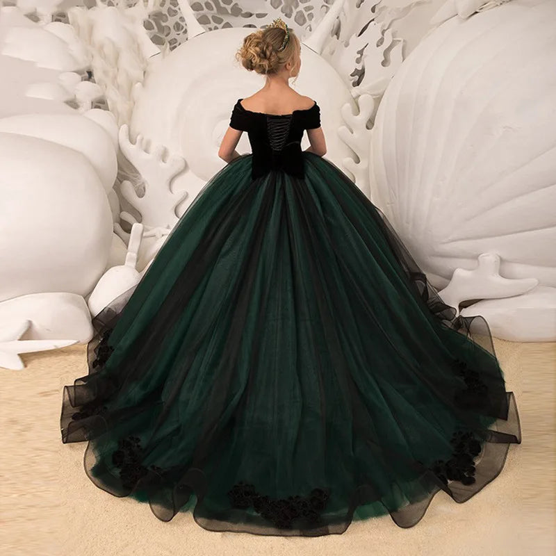 Green Tulle Girls Prom Gown
