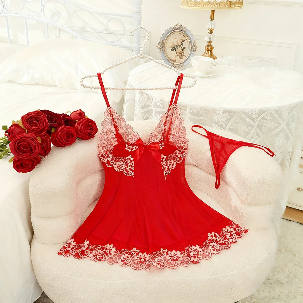 Women Suspender Midi Nightwear Set