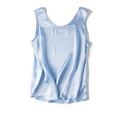 Tank Tops Women 100% Real Silk Blouse Sleeveless Shirts Satin Tunic Tops Summer Loose Casual Solid Plus Size S-XXL