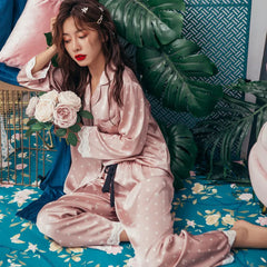 Lace Trim Satin Pajama Set