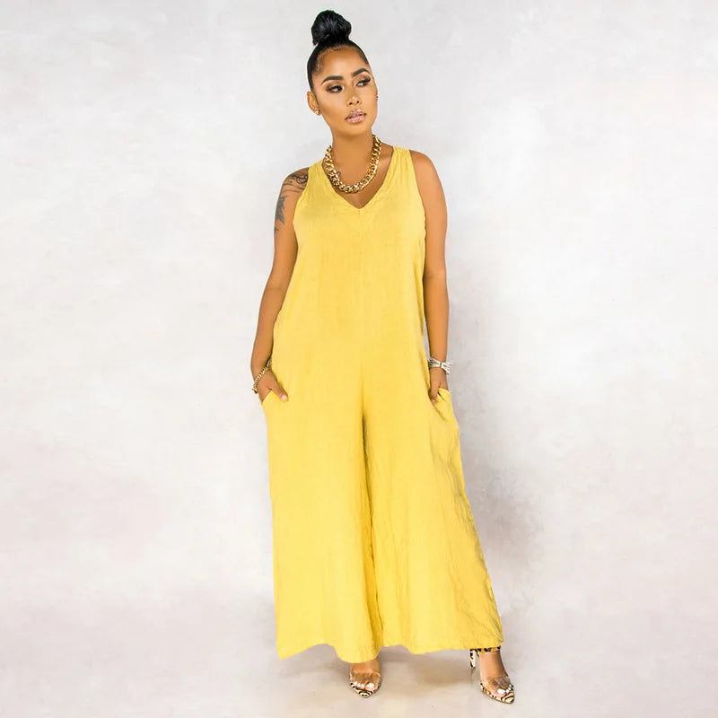 Sleeveless V Neck Summer Jumpsuit