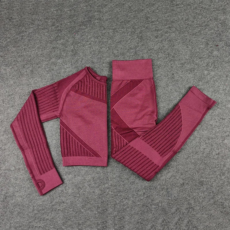 Women Workout Fitness Outfits Hollow Mesh Sports Sets Running Set High Waist Gym Sets Energy Seamless Yoga Suits New 2 Pcs Sets