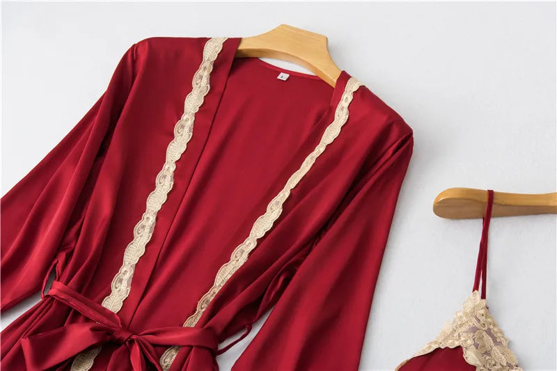 Satin Lace Five Piece Pajamas