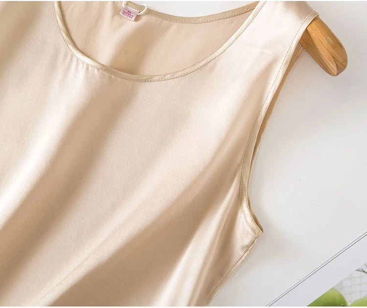 Tank Tops Women 100% Real Silk Blouse Sleeveless Shirts Satin Tunic Tops Summer Loose Casual Solid Plus Size S-XXL