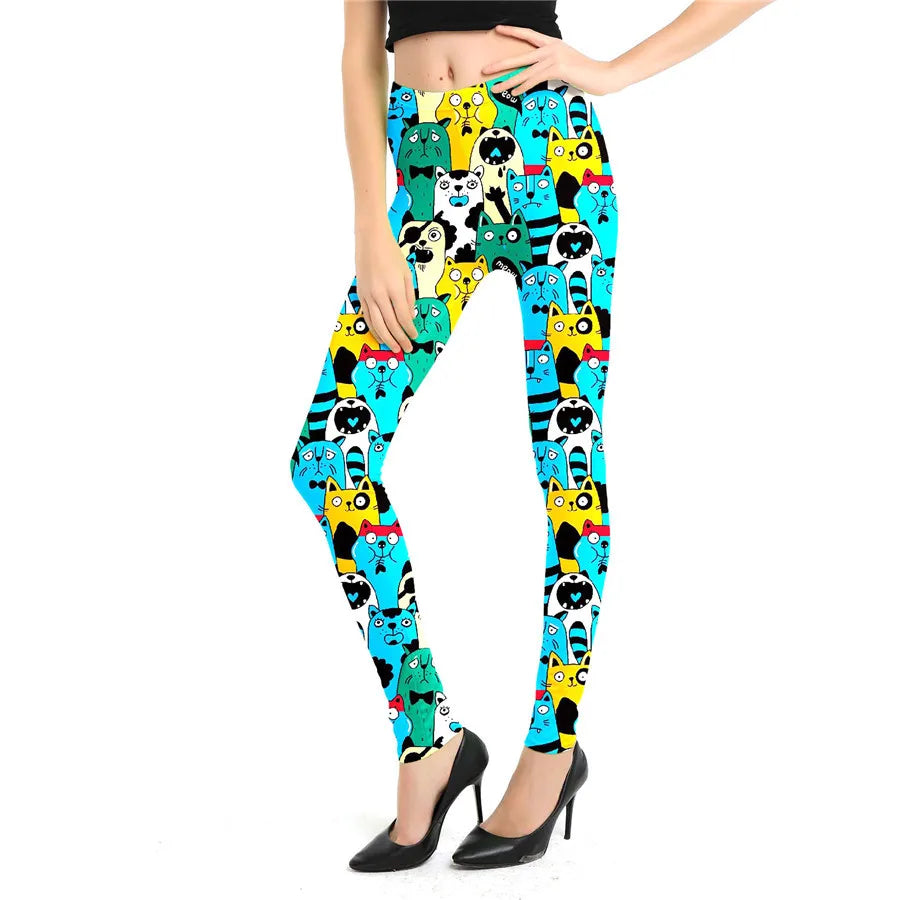 Women Leggings High Waist Cartoon Comic Beauty Print Trousers Soft Female Casual Elastic Pant