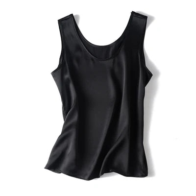 Tank Tops Women 100% Real Silk Blouse Sleeveless Shirts Satin Tunic Tops Summer Loose Casual Solid Plus Size S-XXL