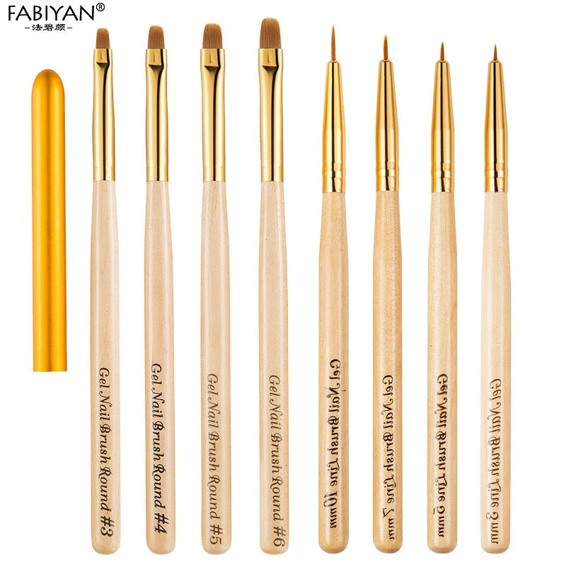 Nail Art Brush Painting Drawing Carving Pen Wooden Handle Round Manicure Tools Design Flower Acrylic Tips UV Gel Polish