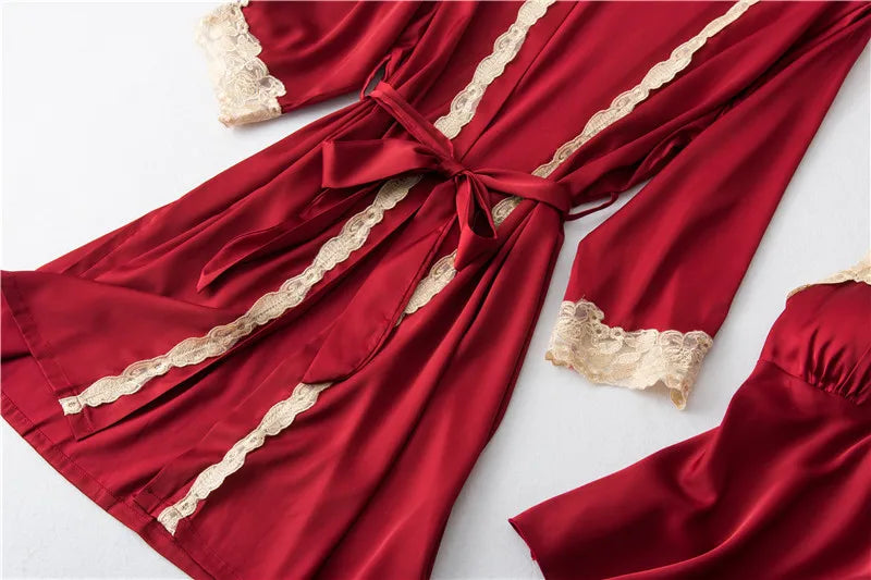 Satin Lace Five Piece Pajamas
