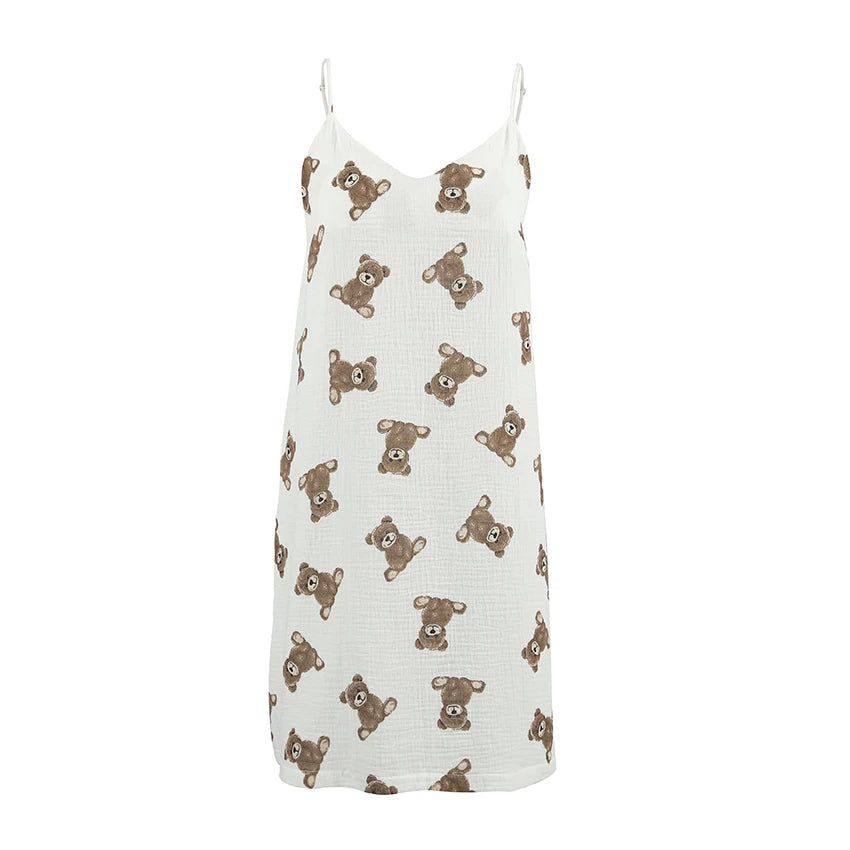 Cute Bear Print Cotton Nightgown