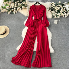V-Neck Lantern Sleeve Jumpsuit