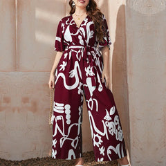 Retro V Neck Wide Leg Jumpsuit