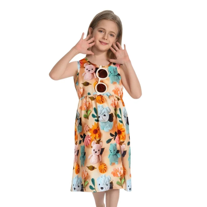High Quality Floral Skirt Orange Sleeveless Short Sleeve Dresses Flower Girls Dresses