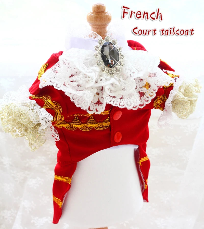 Handmade Unique Design Dog Clothes European Court Style Pet Costume Suit Lace Cuffs Collar Twin Sets Apparel Cat Poodle Maltese
