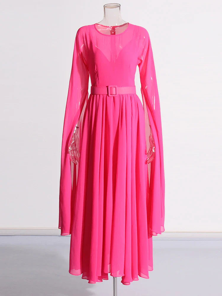 Retro Chiffon Maxi Belted Dress