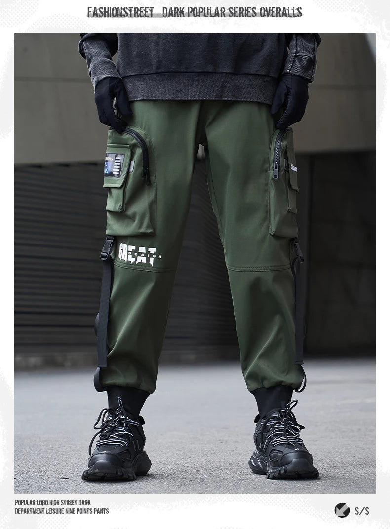 New Joggers Cargo Pants Men Fashion Ribbons Pocket Harem Trousers Sweatpants Men Hip Hop Harajuku Streetwear Casual Pants
