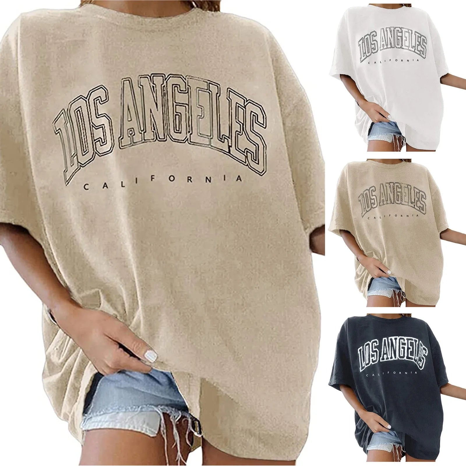 Fashion Women's T-shirts LOS ANGELES Letter Prints T Shirt Women 2021 O-Neck Oversized Loose Short Sleeve Summer Tops Streetwear