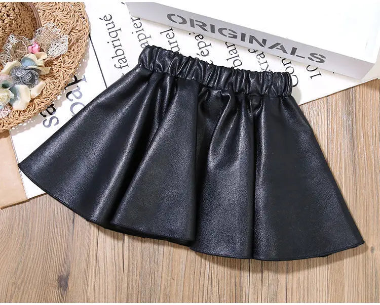 Kids Pleated PU Mini Skirt