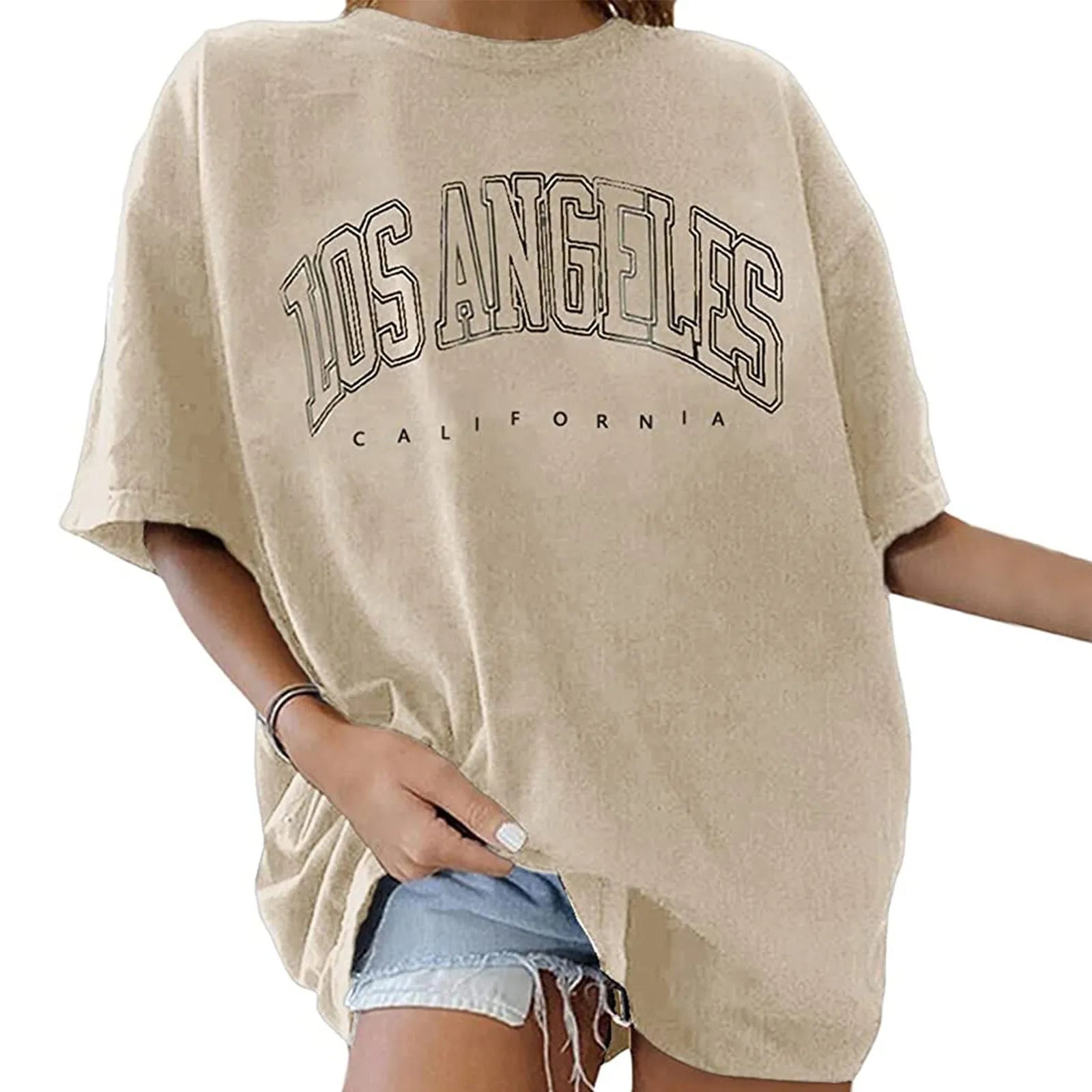 Fashion Women's T-shirts LOS ANGELES Letter Prints T Shirt Women 2021 O-Neck Oversized Loose Short Sleeve Summer Tops Streetwear