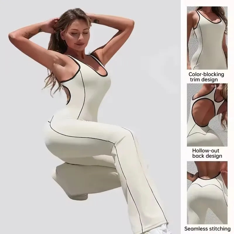 Seamless Backless Yoga Jumpsuit Set
