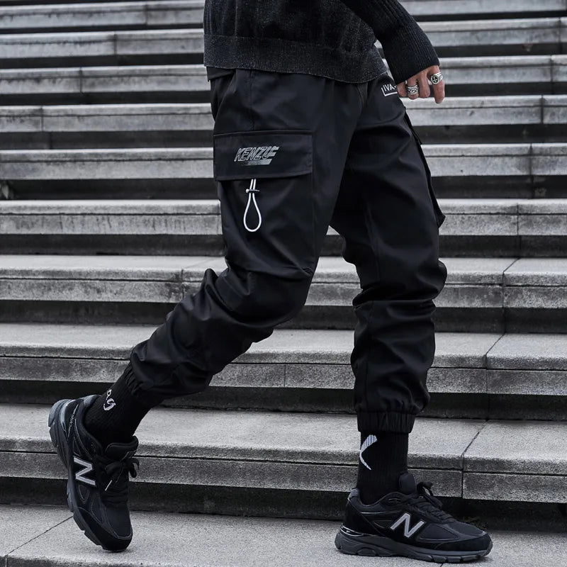 New Joggers Cargo Pants Men Fashion Ribbons Pocket Harem Trousers Sweatpants Men Hip Hop Harajuku Streetwear Casual Pants