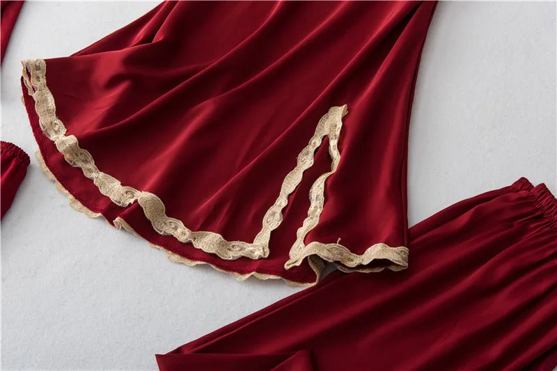 Satin Lace Five Piece Pajamas
