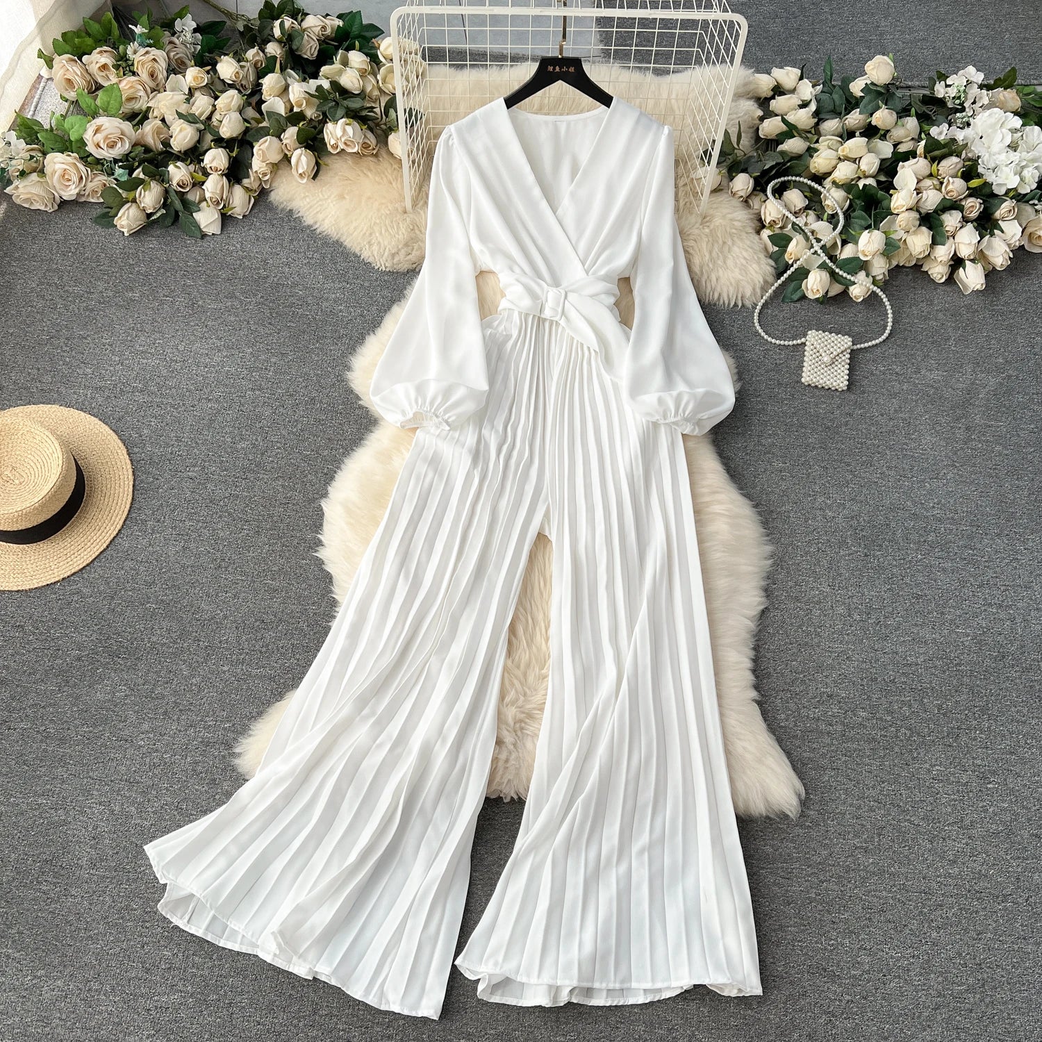 V-Neck Lantern Sleeve Jumpsuit