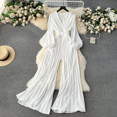 V-Neck Lantern Sleeve Jumpsuit