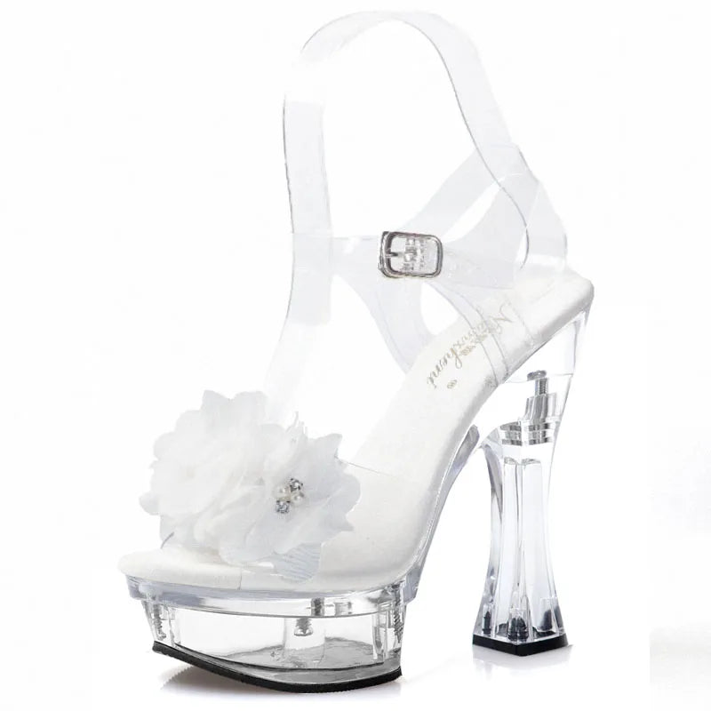 Platform Crystal Peep Toe Heels