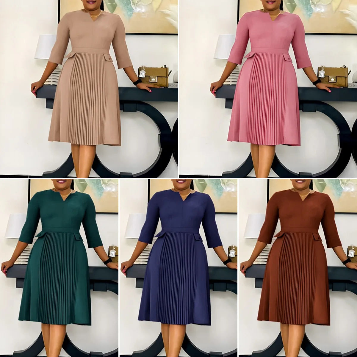 Elegant Pleated Church Midi Dress