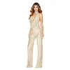 Crimson Sequin Halter Backless Jumpsuit