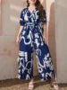 Retro V Neck Wide Leg Jumpsuit