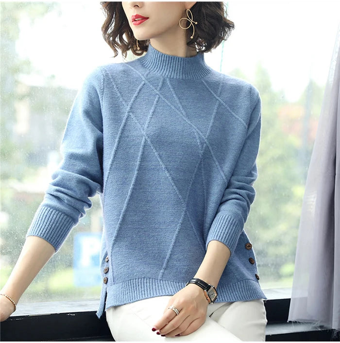 Pink Turtleneck Winter Knit Pullover