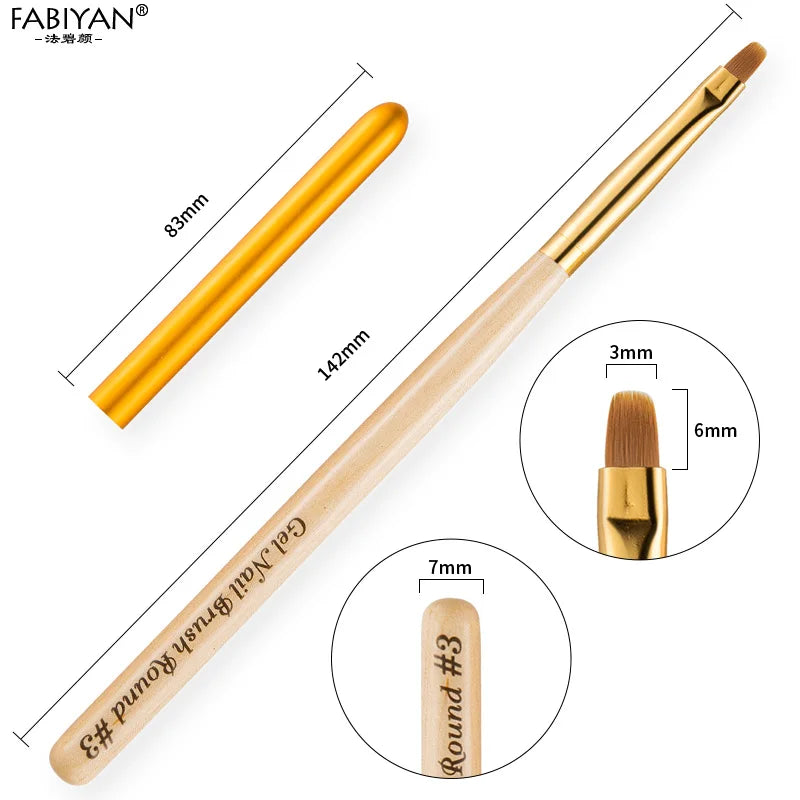 Nail Art Brush Painting Drawing Carving Pen Wooden Handle Round Manicure Tools Design Flower Acrylic Tips UV Gel Polish
