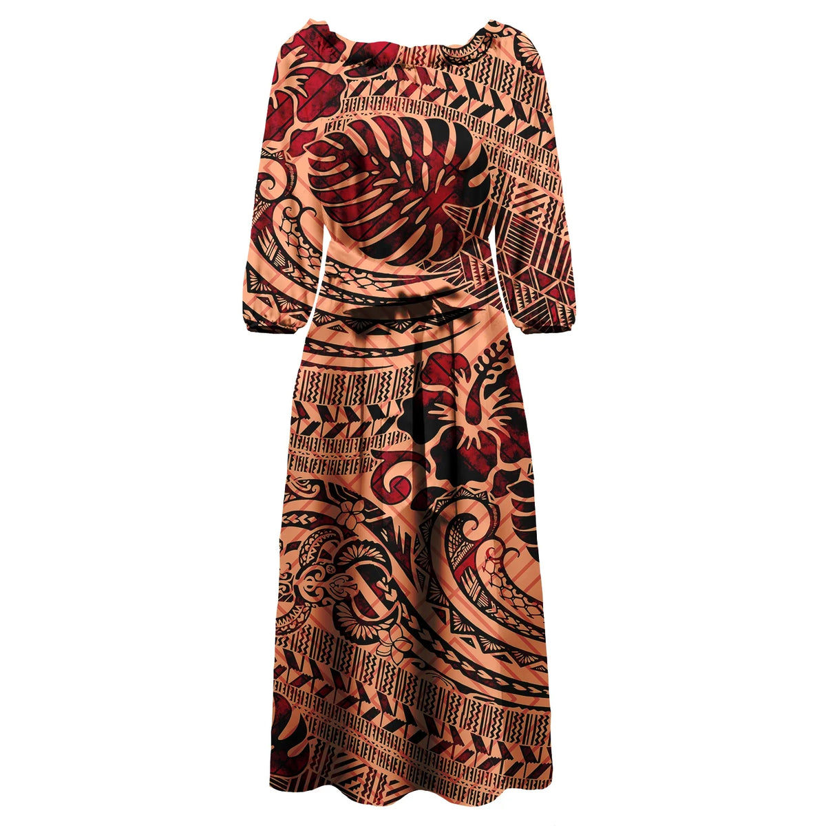 Polynesian Tapa Print Maxi Dress