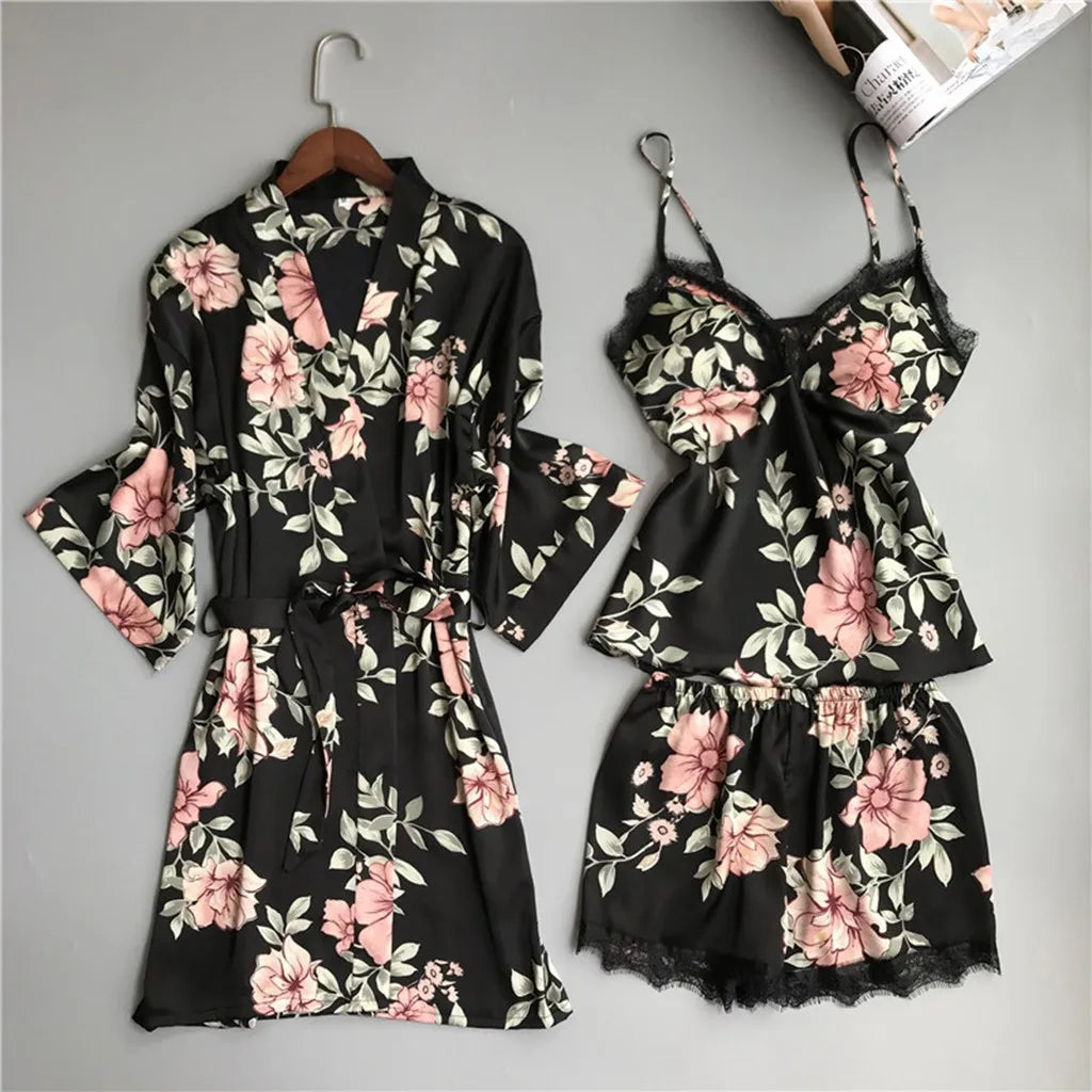 Lace Satin V Neck Pajama