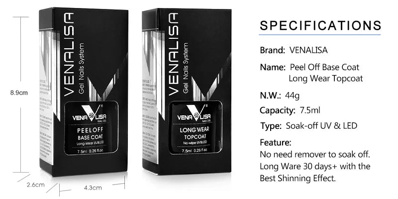 VENALISA New Arrival Long Wear Tempered Nowipe Top Coat Easy Peel Off Water Base Coat Basic Nail Gel Polish Enamel Varnish Gels