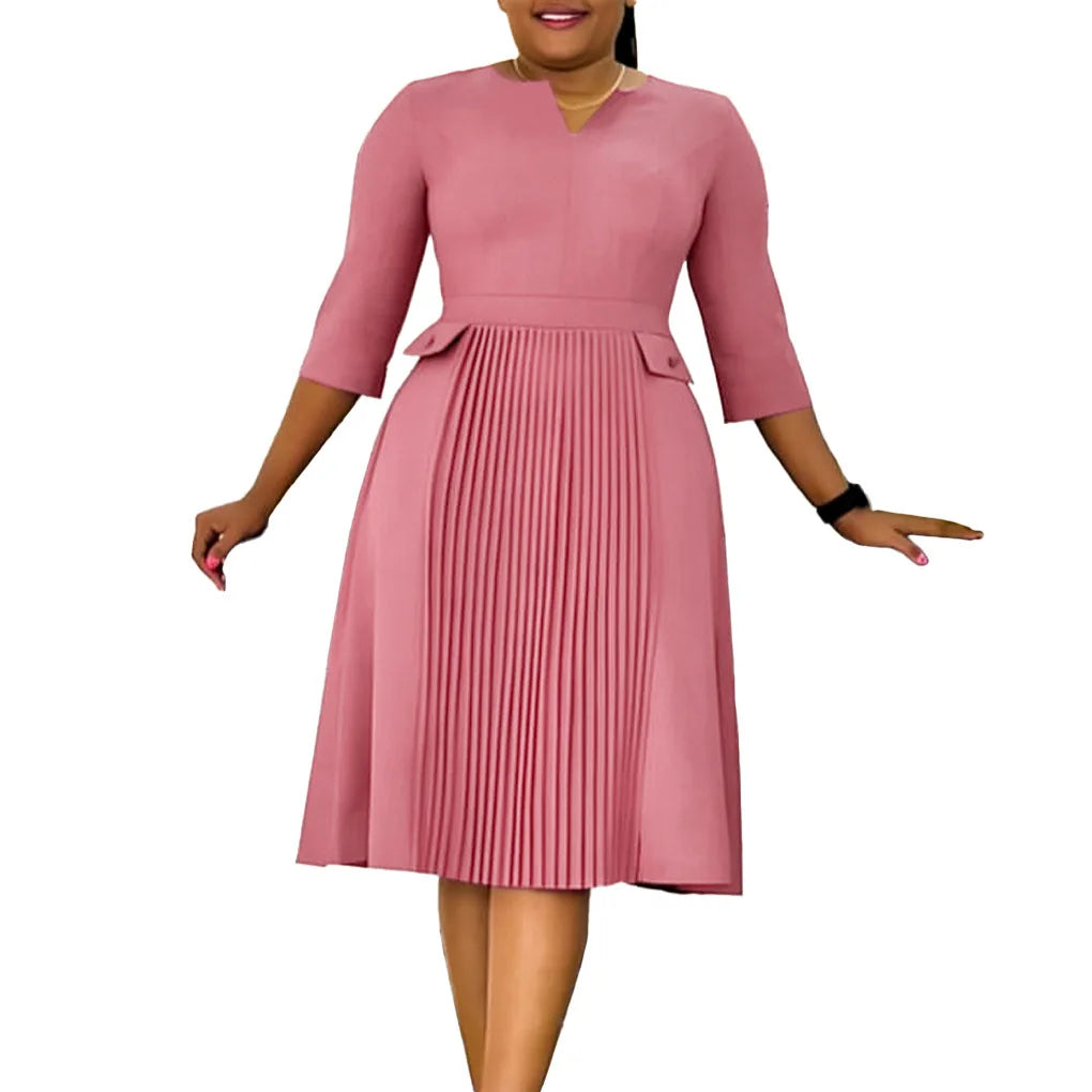 Elegant Pleated Church Midi Dress