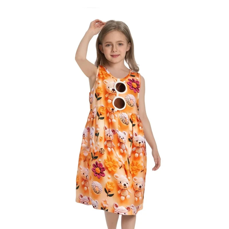 High Quality Floral Skirt Orange Sleeveless Short Sleeve Dresses Flower Girls Dresses