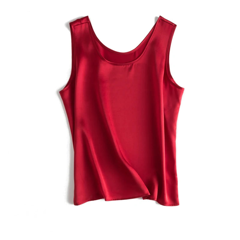 Tank Tops Women 100% Real Silk Blouse Sleeveless Shirts Satin Tunic Tops Summer Loose Casual Solid Plus Size S-XXL
